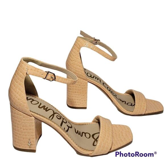 Sam Edelman Sandals Womens Sz 6 Daniella Open Toe Ankle Strap Heel Peach Croco - Picture 3 of 13